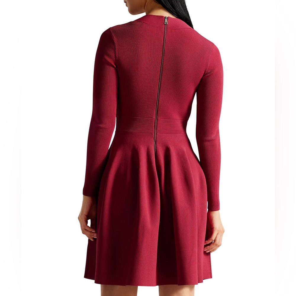 Ted Baker London Deep Pink Viennia Long Sleeve Knit Sweatheart Skater Dress NWT5 - Picture 7 of 14